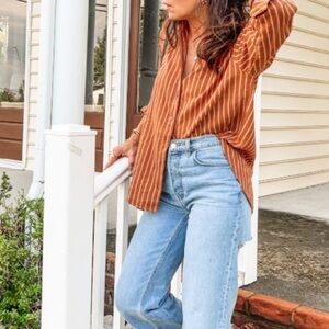 NWOT Universal Thread Oversized Button-Down Striped Rust - Small